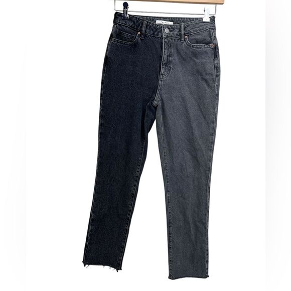 Pacsun Color Block Black Gray High Rise Raw Hem Mom Jeans W25 - Picture 1 of 7
